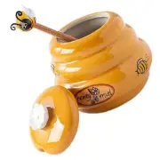 Kichvoe Ceramic Honey Jar with Lid and Dipper, Yellow Bee Design Honey Pot St...