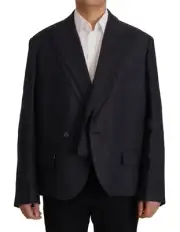 Dolce & Gabbana Sleek Double Breasted Navy Linen Men's Blazer Authentic