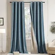 GIGIZAZA 100% Blackout Velvet Curtains 120 Inch 2 Panels, Stone Blue Window Drapes Lining Thermal Insulated Luxury Curtain for Living Room Darkening Bedroom