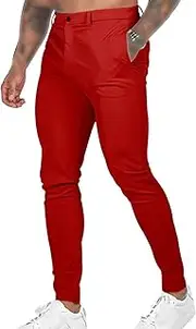 [Generic] Men's Stretch Golf Pants with Belt Loops Casual Men Business Pant Slim Fit Tapered Flat Front Chino Pants