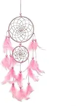 Qingsm Handmade Homemade Beautiful Natural Feathers Double Pink Dream Catcher Wall Hanging Home Decoration