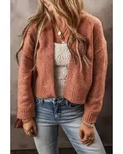 Light French Beige Drop Shoulder Open Front Cropped Cardigan - Cardigans