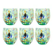 Murano Glass Drinking Glass Tumblers Set of Six 6 Green Multi Venice Millefiori
