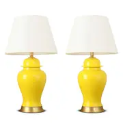 SOGA 2x Oval Ceramic Table Lamp with Gold Metal Base Desk Lamp Yellow