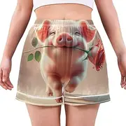 [RPLIFE] Cute Pig Red Rose Women Pyjama Shorts for Women Comfortable Ladies Summer Pyjamas