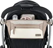 Itzy Ritzy Adjustable Stroller Caddy - Stroller Organizer Featuring Two Built-in Pockets, Front Zippered Pocket and Adjustable Straps to Fit Nearly Any Stroller, Vanilla Latte