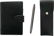 Eco B7 Cowhide Leather Mini Notebook and Round Button Pen Case Black Brass Dacapo Streamline Ballpoint Pen Set Gray Axis LS002B-BRSB-TK12-H