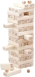Macro Giant Wooden Tumble Tower with Arabic Number, 51 Pieces, Play and Learn, Stacking Game, Jengdile, Building Blocks, Party Game, Classic Wooden Game