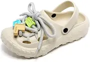 [Jakcuz] Cushion Clogs for Women Cute Keyboard Keys Cube Decoration Slides Sandals Closed-Toe Outdoor Beach Water Shoes, Beige, 11-12