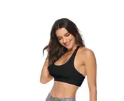 Women's Light Support T Back Wirefree Pad Yoga Sports Bra - BLACK