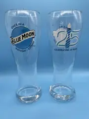 Blue Moon 2 Pilsner Style 16 oz Beer Glass 25 Years Birthday Man Cave Bar 8"