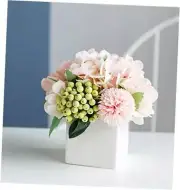 LADADA Artificial Hydrangea Flower Arrangement in Ceramic Vase Pink Hydarangea