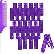 28 Pcs Plastic Hair Rollers, 0.6 Inch Small Size Hair Rollers for Women with Steel Rat-tail Comb, Heatless Snap on Roller for Hairs, Short Thin Fine Hairstyling Tools (Purple)