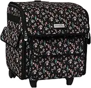 Everything Mary Serger Machine Rolling Storage Case, Black Floral - Carrying Bag for Overlock Machines - for Brother, Singer, & Juki Sergers - Organizer Tote for Sewing Thread & Supplies