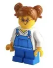 NEW LEGO CHILD MINIFIGURE GIRL - Blue Overalls, Pigtails, Glasses, Freckles