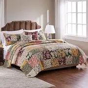 Greenland Home Fashions Antique Chic 100% Cotton Patchwork Quilt Set with Decorative Pillows, 4-Piece Twin/Twin XL
