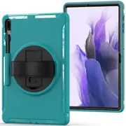 For Samsung Galaxy Tab S7 FE SM-T730 /T736B Shockproof Case With S-Pen Holder Heavy Duty Military Grade Rotating Cover (Blue)