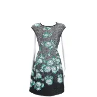 在飛比找Yahoo奇摩購物中心優惠-ALBERTA FERRETTI 花朵圖案短袖洋裝(黑x綠)