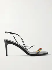 [KHAITE] KHAITE - Loop Bead-embellished Leather Sandals - Black - IT37.5 IT 37.5 Black
