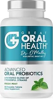 Oral Probiotics for Fresh Breath, Dentist Formulated Dental Probiotics with BLIS K12 M18, 60 Chewable Tablets – Mint Flavor