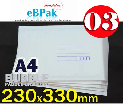 200x Bubble Padded Mailer 03 230 x 330mm A4 White Padded Bag Envelope