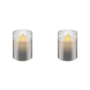 2x Goobay Battery-Operated 7.5x10cm LED Wax Candle in Glass Home/Room Decor Grey
