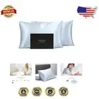 Luxurious Queen-Sized Mulberry Silk Pillowcase Set - Cooling Misty Blue, 2 Pack