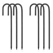 6 Pcs 12" Rebars Stakes, J Hook Ground Stakes, Steel Tent Stake, Black