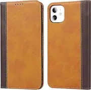 SunYoo for iPhone 11 Wallet Case with Card Holders for Women Men Portefeuille for iPhone11 Coque étui Pour Femmes Homme Leather Bag Magnetic Book Stand Flip Cover for iPhone 11 Yellow Brown