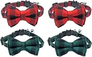 4PCS Breakaway Bowtie Pet Collar with Bell(2Red&2Green plaid style),Christmas Dog Collar with Bow, Christmas Plaid Dog Bow tie, Adjustable Cotton Red Bowtie Dog and Cat Valentine's Day Collars for Kitty, Puppy, Dogs,Small Pets