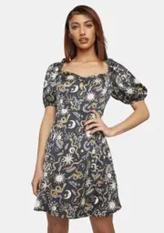 [Glamorous] Black Sun Moon Puff Sleeve Mini Dress