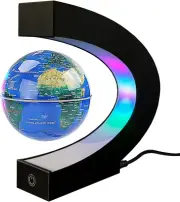 Magnetic Levitating Floating Rotating Globe World Map LED C-Shape Lamp with Touc