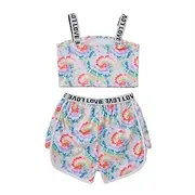 [FEESHOW] Toddler Girls Two Pieces Tracksuit Summer Outfits Sleeveless Crop Top and Stretchy Shorts Activewear Set Pink 4