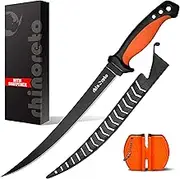 Fish Fillet Knife. Flexible, Stainless Steel Blade. Filet Knifes for Fish with Sheath and Sharpener (9" Blade - Orange)