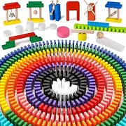 Lewo 1000 Pcs Wooden Dominoes Set for Kids Building Blocks Racing Tile Games with Storage Bag