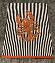 Pier 1 Imports Beaded Embroidered Lobster Blue Stripe Table Runner 13.5" x 72"