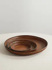 [Hunting Season] Hunting Season - Set Of Three Whipstitched Leather Trays - Tan - One size One size Brown