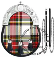 Dress Stewart Tartan Kilt Sporran 100% Genuine Leather Sporran Bag & Chain strap