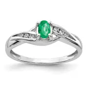 Solid 14k White Gold Oval Simulated Emerald CZ Ring