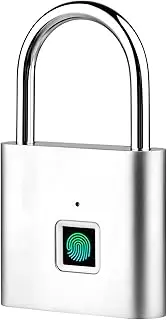 zolyet Fingerprint Padlock Rechargeable Keyl 10 Fingerprints Morse Code Emergency Unlocking Easy Operation IP56 Anti-theft Securi Padlock Door Luggage Backpack Lock Silver