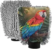 Vibrant Tropical Macaw Parrot Flower Car Washing Mitts Microfiber Scratch-Free Hand Mitt Car Wash Glove Car Washer Sponge
