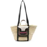 [Pierre Hardy] Pierre Hardy Medium Raffia Leather-pocket Tote Bag ONE SIZE NEUTRALS