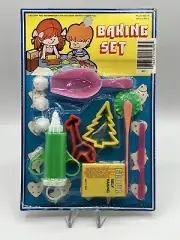 Vintage Toy Baking Set Sealed c. 1970s Cookie Cutters Flour Frosting