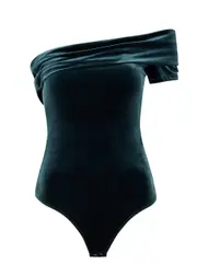 Agolde Bree One-shoulder Velvet Bodysuit - Teal - S (UK8-10 / S) S (UK8-10 / S)