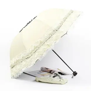 五層蕾絲公主傘花邊傘防曬太陽傘黑膠三折晴雨傘兩用遮陽傘