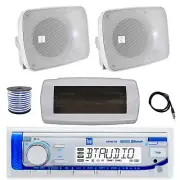 Dual Marine Receiver, Cover, Antenna,Wire, 2x 5.25" 600W Bluetooth White Speaker