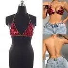 Womens Glitter Heart Sequins Bras Sexy Backless V-Neck Body Chain Jewelry