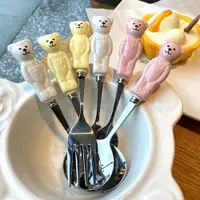 在飛比找ETMall東森購物網優惠-韓國ins可愛小熊勺子吃飯勺干飯勺甜品水果叉子304不銹鋼餐