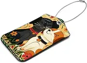 [KQNZT] Luggage Tag, 2 Pack Suitcase Tag, Faux Leather Luggage Tag, Travel Tags, Baggage Tag, Cat Dog Cartoon Happy Friendship Day