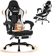 Gaming Chair with Footrest, Reclining Video Game Chairs for Adults with Lumbar Support, Linkage Armrests, Ergonomic Computer Chair for Gaming or Office, PU Black-White